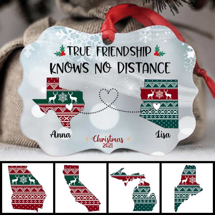 Christmas Ugly Sweater Pattern Long Distance Besties Customized Ornament OR0025