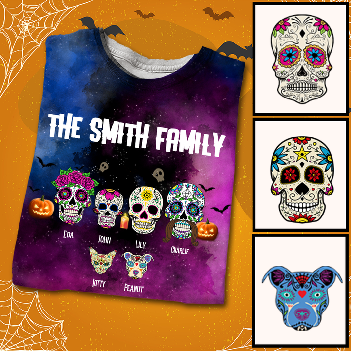 Day Of The Dead (Día de Muertos), Halloween Skull Family Custom 3D Galaxy Shirt Sweatshirt AP304