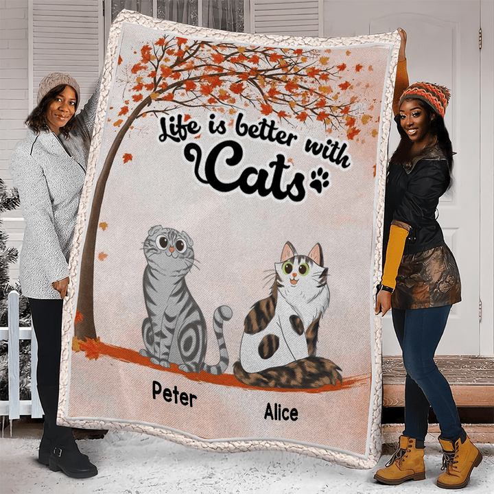 Fleece Blanket Life Is Better With Cats Cartoon Tree FBL055