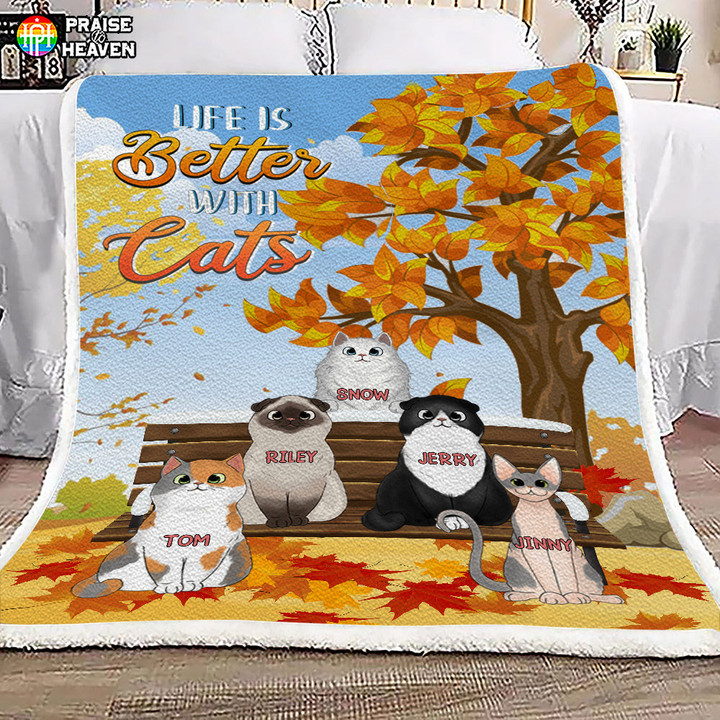 Fleece Blanket Life With Cats Personalized Fall Season FBL054