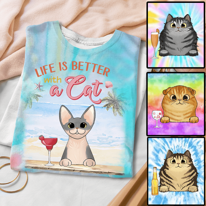 Personalized Summer Better With Fluffy Cats Tiedye Shirt Hoodie AP226