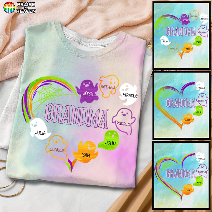 Grandma Boo Crew Heart Personalized 3D Tie Dye Shirt Sweatshirt Hoodie AP359