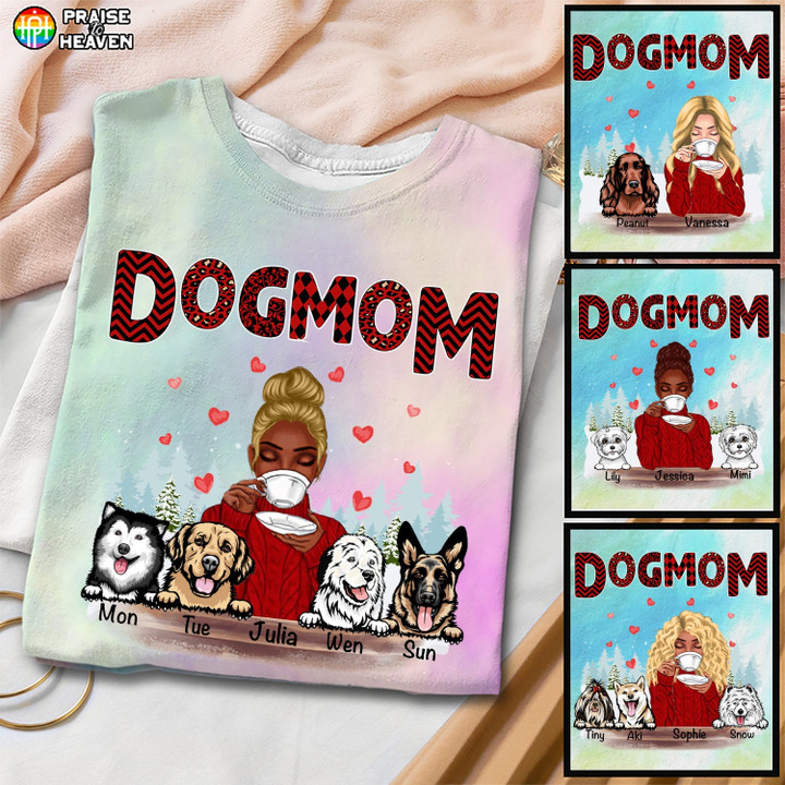 Dog Mom Red Patterned Personalized Tie Dye Shirt Sweatshirt Hoodie AP414