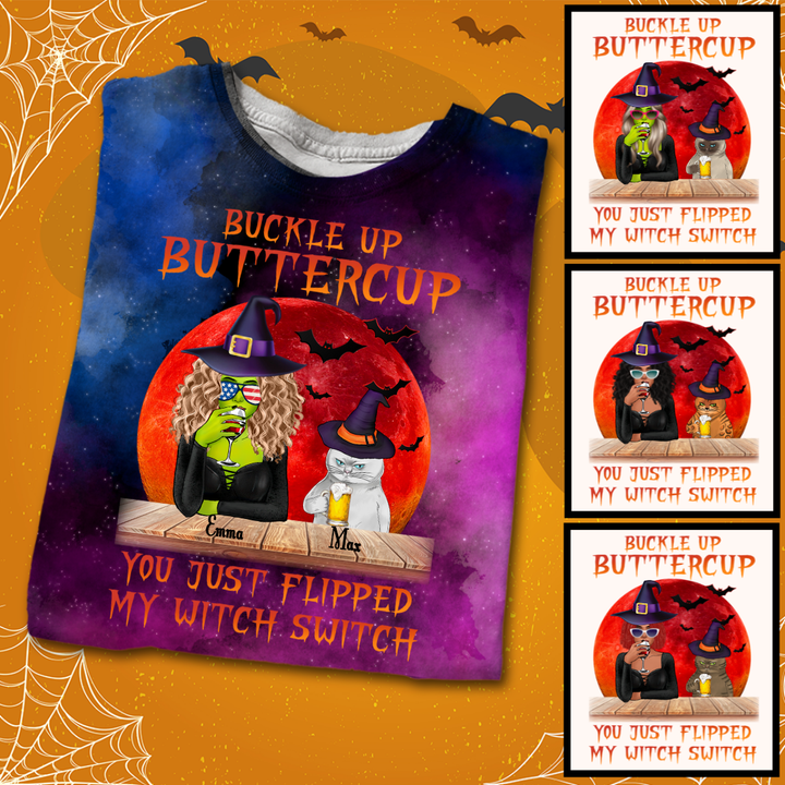 You Just Flipped My Witch Switch Halloween Cat 3D Galaxy Shirt Sweatshirt AP302