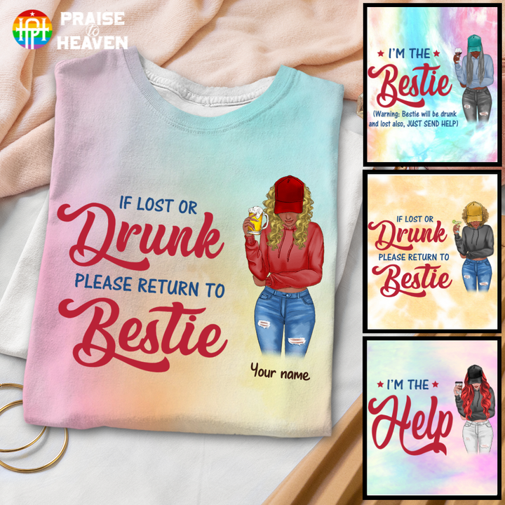 Drunk Bestie Matching Personalized 3D Tie Dye Shirt Sweatshirt Hoodie AP346