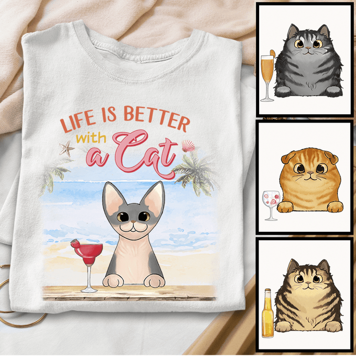 Personalized Classic Tee / White / S Summer Better With Fluffy Cats Shirt Hoodie Light AP226