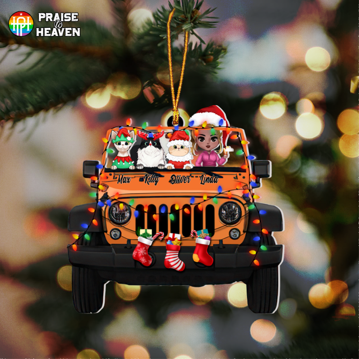 Jeep Girl Chibi And Cats Personalized Cut Shape Christmas Ornament OR0297