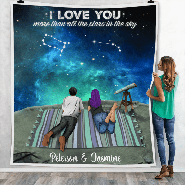 Personalized Fleece Blanket Valentine Laying Under The Stars LGBT Couple FBL081