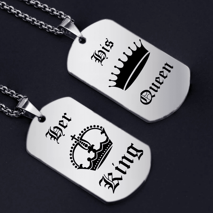 Her King/His Queen Couples Personalized Dog Tag Necklace NC001