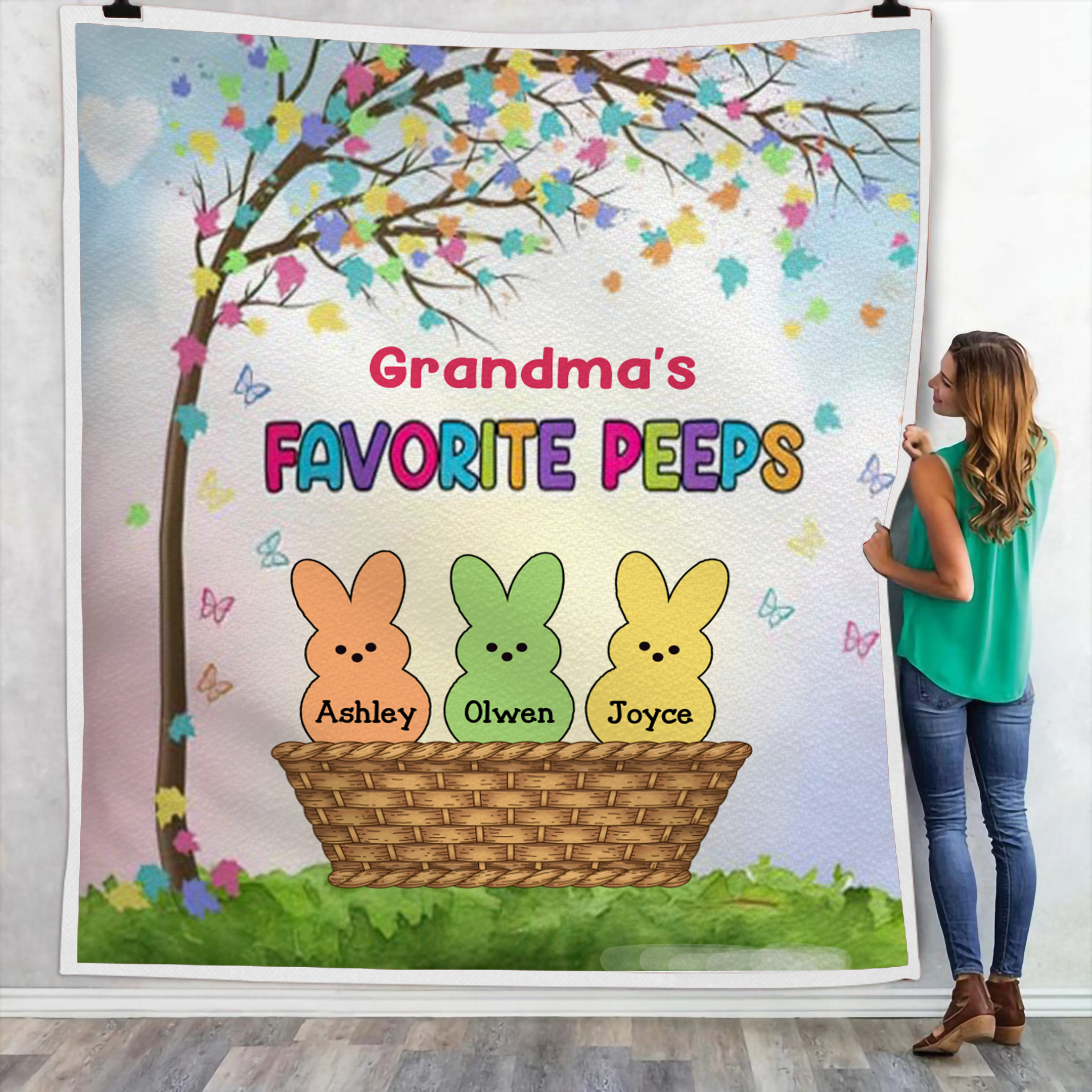 Personalized Fleece Blanket Easter Mom Grandma Peeps FBL087