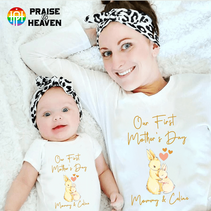 Our First Mother's Day Shirt, Rabbit Mom And Baby, Baby Onesie Young Shirt Unisex Shirt AP833