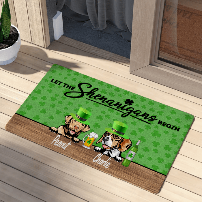 Dog Shamrock St. Patrick's Day Personalized Doormat DO0037