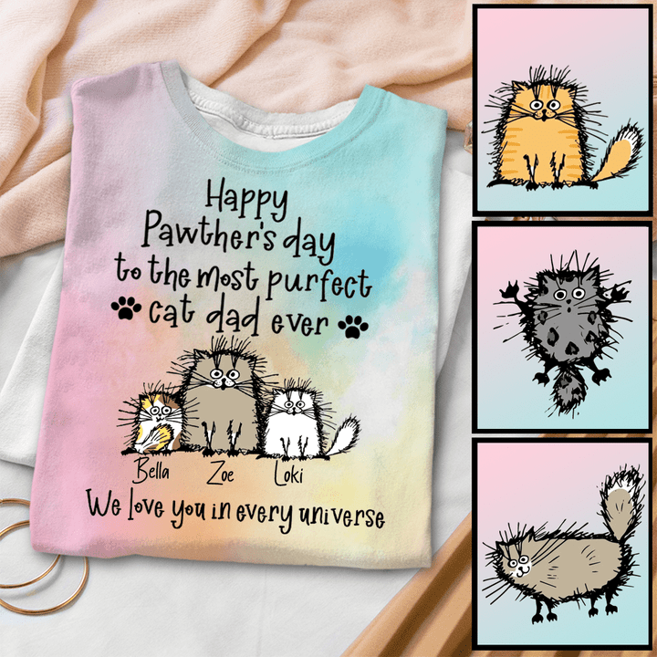 Happy Pawther's Day To Purfect Cat Dad Tie Dye Shirt Sweatshirt Hoodie AP863
