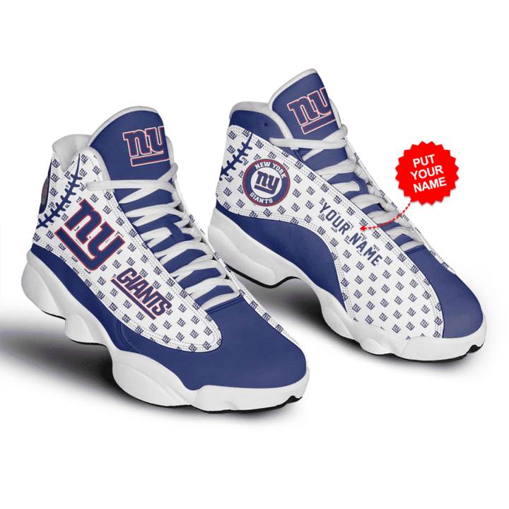 NY Giant Air Jordan 13 Custom Name Sneakers Shoes In White Blue