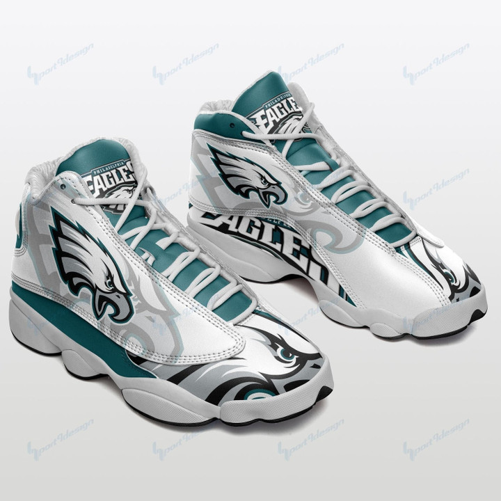 Phi. Eagle Team Fan Gift Idea Air Jordan 13 Shoes Sneakers - White/ Teal