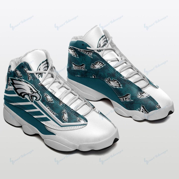 Phi. Eagle Team Logo Patterns Air Jordan 13 Shoes Sneakers - Teal/ White