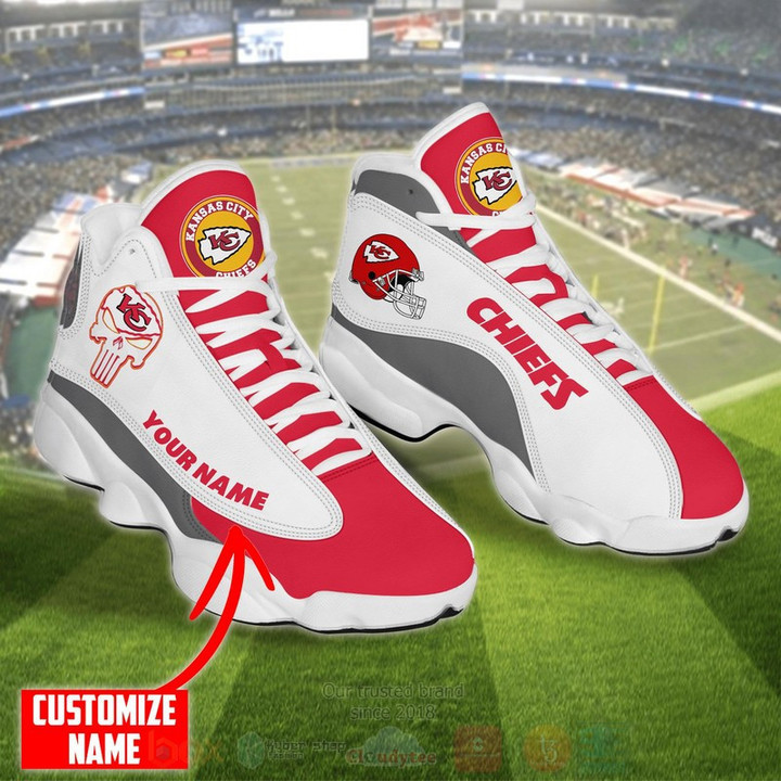 KC Chief Skull Custom Name Air Jordan 13 Shoes Sneakers - White/Red