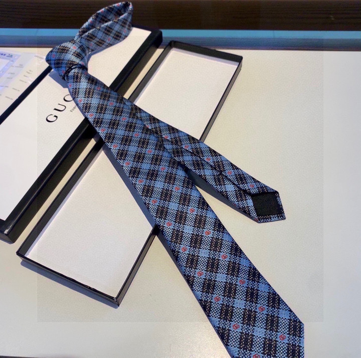 Gucci Houndstooth Silk Tie Cravatta In Blue And Black