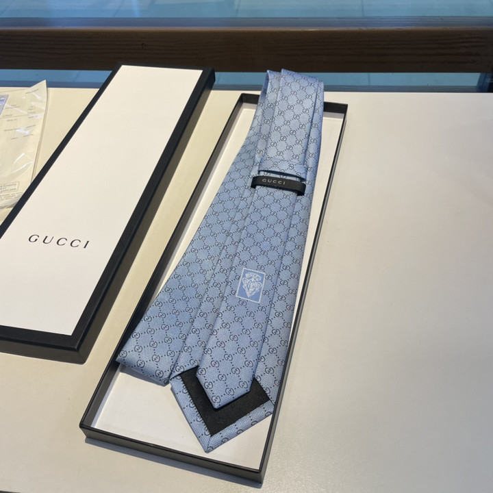 Gucci GG Motif Pattern Silk Tie In Light Blue