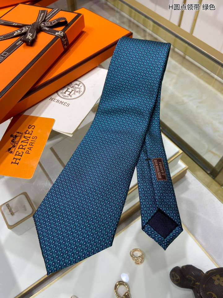 Hermes Faconnee H And Polka Dot Pattern Silk Necktie Cravatta In Teal