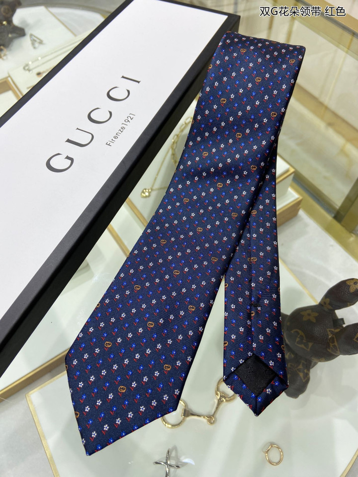 Gucci Interlocking Double G Floral Silk Tie Cravatta In Navy