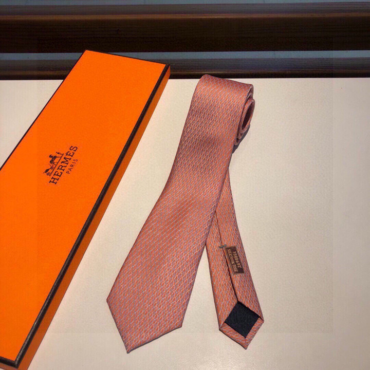 Hermes Net Pattern Neck Tie Cravatta In Salmon Color