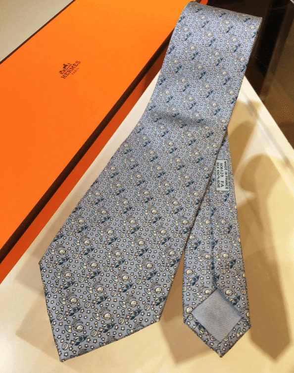 Hermes Space Pattern Neck Tie Cravatta In Blue Gray