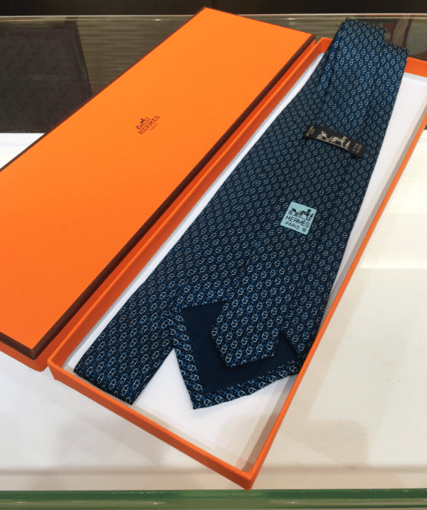 Hermes Maillon And Anchor Pattern Necktie Cravatta In Blue