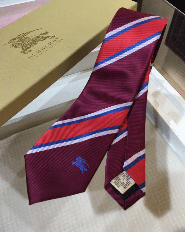 Burberry Stripe And Equestrian Knight Pattern Silk Neck Tie Cravatta In Red