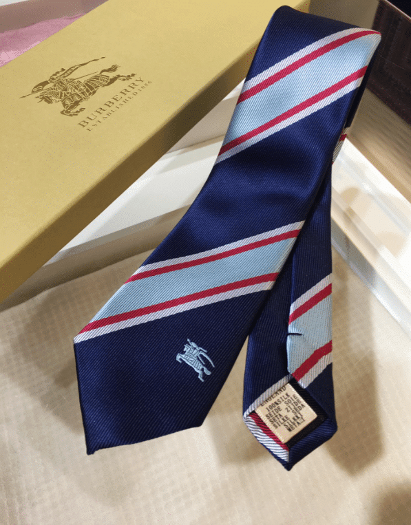 Burberry Stripe And Equestrian Knight Pattern Silk Necktie Cravatta In Blue