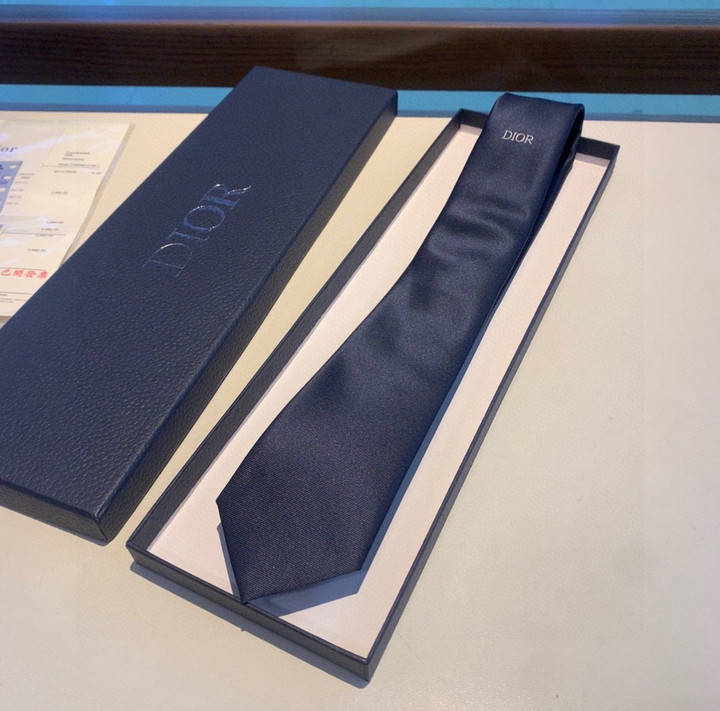 Dior Navy Blue Necktie Caravatta With Dior Text Pattern