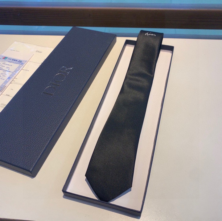 Dior Text Pattern Necktie Caravatta In Black