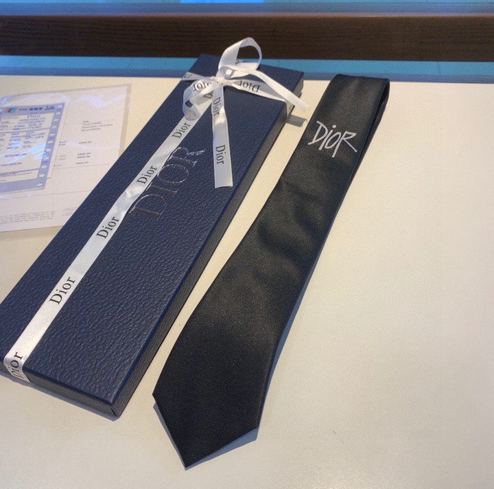 Dior Black Necktie Caravatta With Dior Text Symbol Pattern