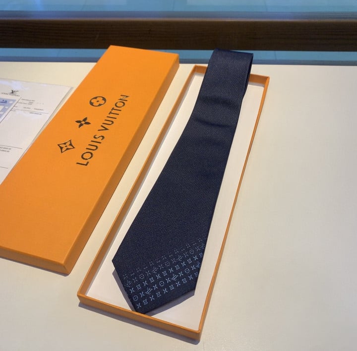 Louis Vuitton Faded Monogram Pattern Necktie Caravatta In Navy Blue