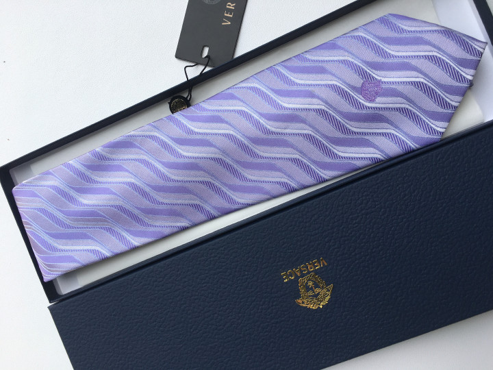 Versace Wave Pattern Necktie Caravatta In Blue Purple