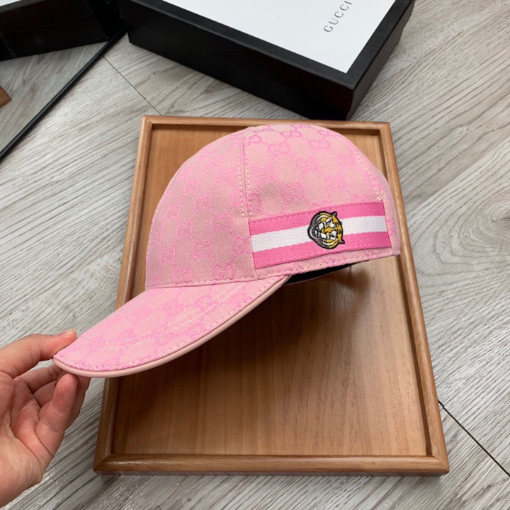 Gucci Pink GG Canvas Web Stripe Baseball Hat