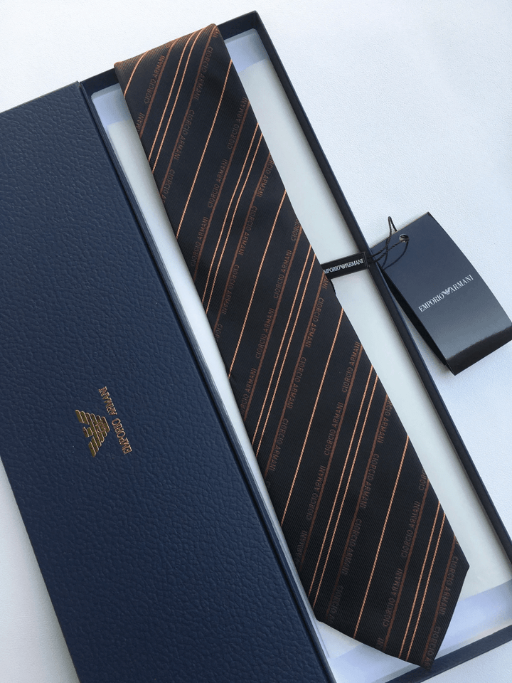 Giorgio Armani Words And Thin Stripe Pattern Necktie Caravatta In Black