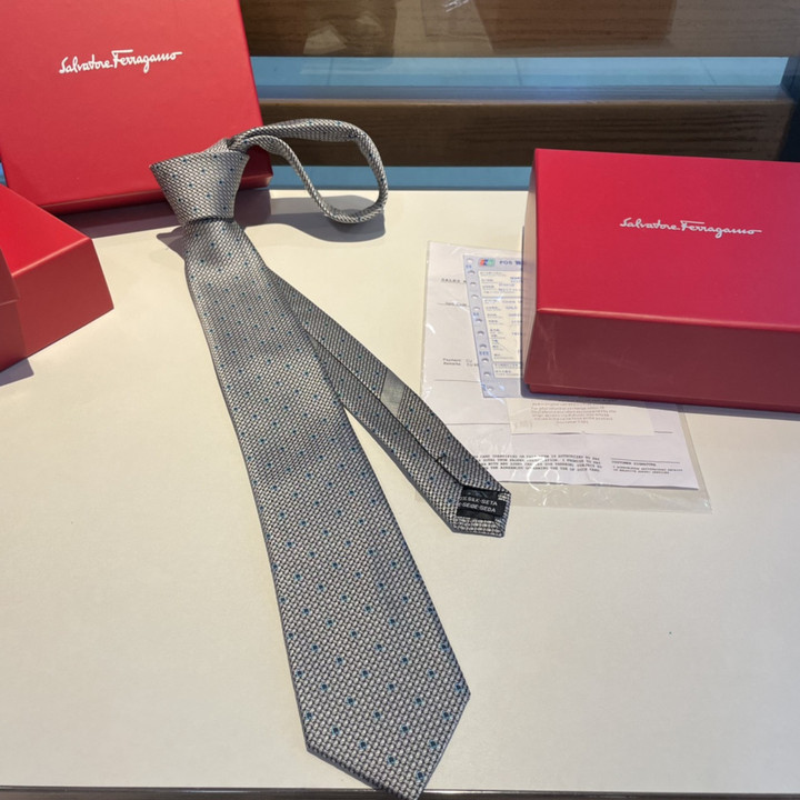 Salvatore Ferragamo Gancini Pattern Necktie Caravatta In Gray