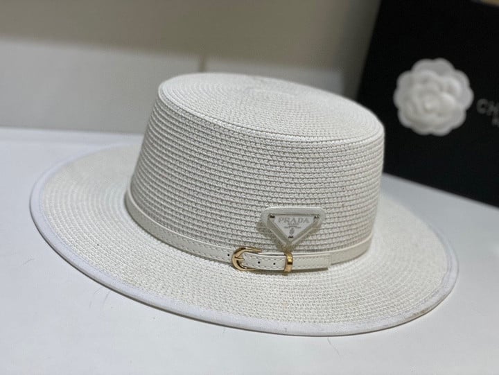 Prada Straw Hat With Belt In White