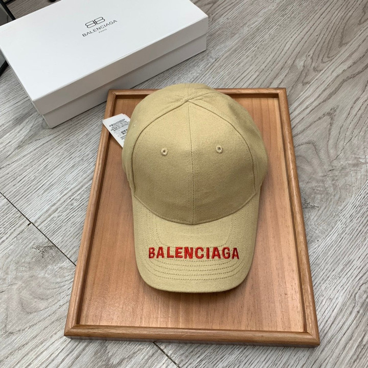 Balenciaga Logo Cap In Beige And Red Embroidered Cotton