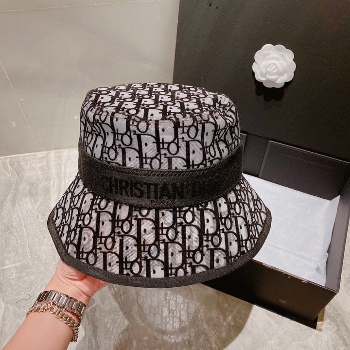 Dior Embroidery Bucket Hat In Black/Grey