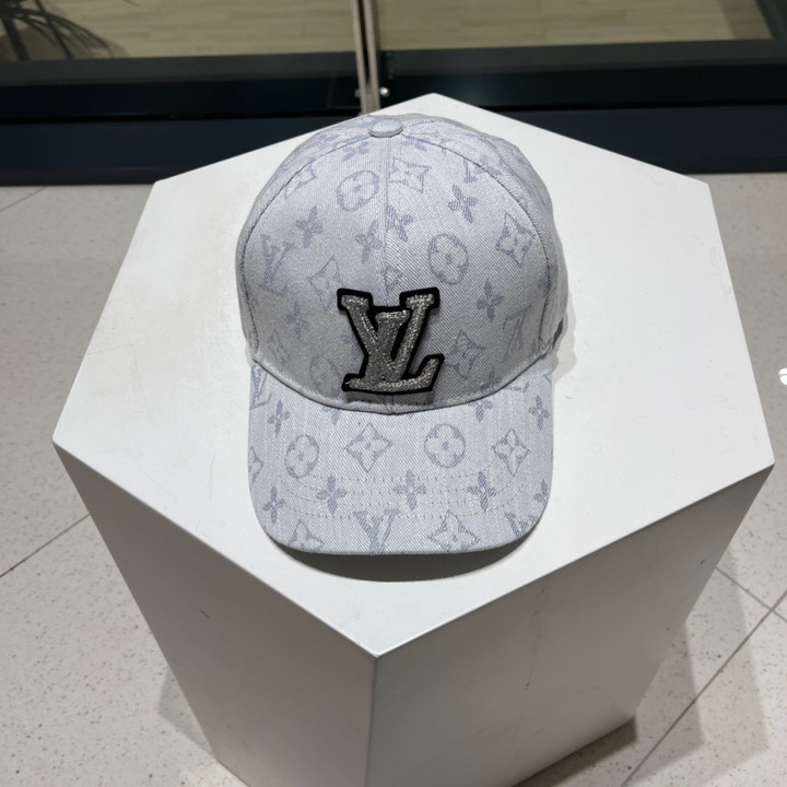 Louis Vuitton Denim Fabric Embroidered LV Baseball Cap In White