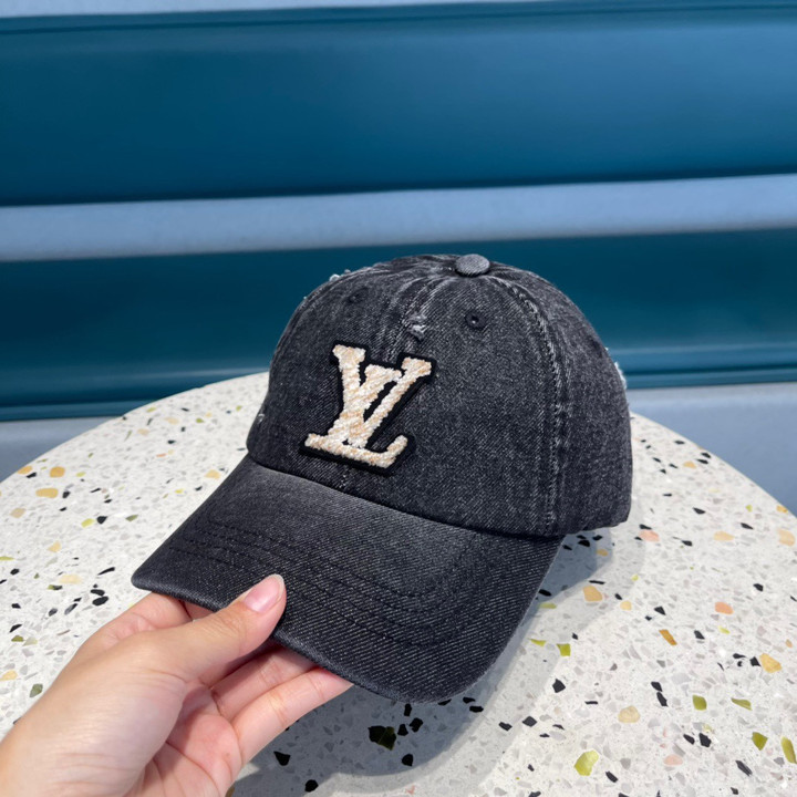 Louis Vuitton Denim Fabric Embroidered LV Baseball Cap In Black