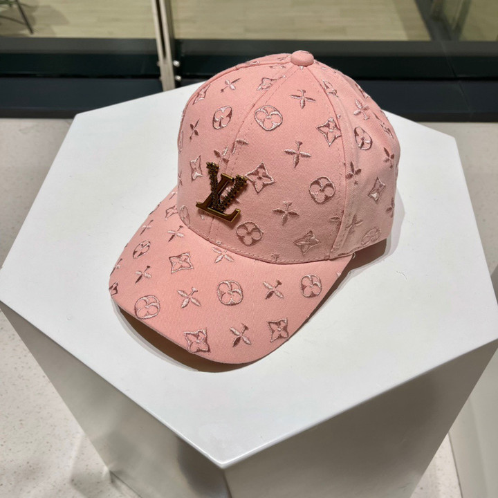 Louis Vuitton Embroidered Monogram LV Initials Metal Baseball Hat In Pink