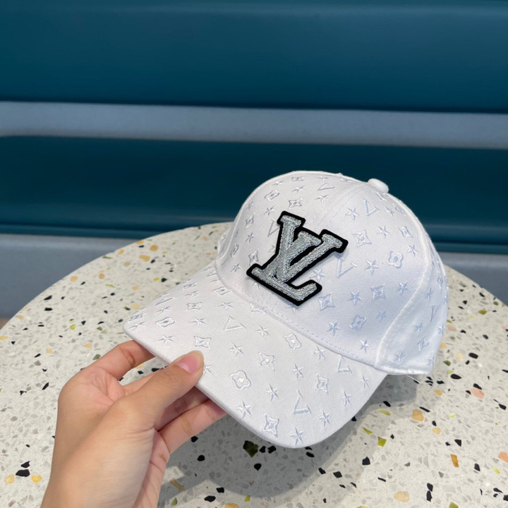 Louis Vuitton Embroidered Monogram And LV Initials Baseball Hat In White