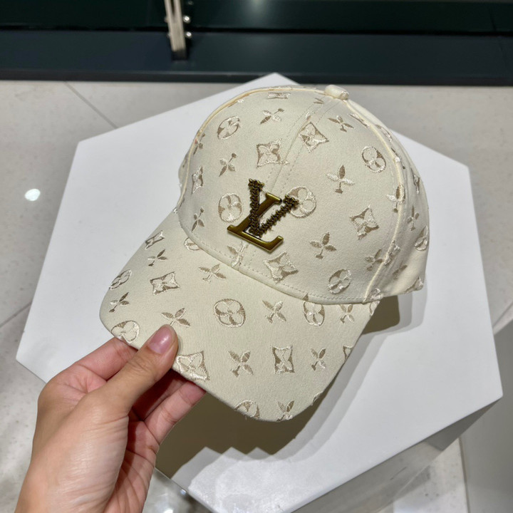Louis Vuitton Embroidered Monogram LV Initials Metal Baseball Hat In Beige