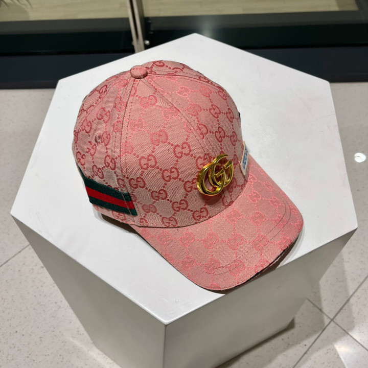Gucci Original GG Canvas Baseball Hat With Web And GG Metal In Pink
