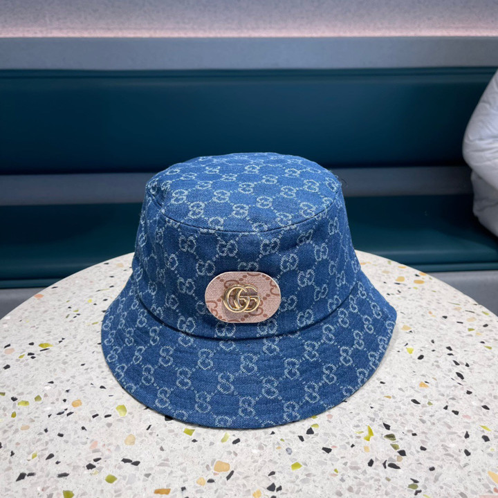 Gucci Blue Denim And GG Metal Bucket Hat
