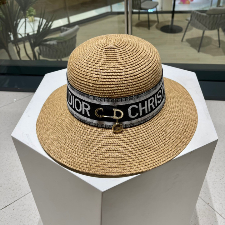 Dior Dioresort Large Brim With CD Logo Hat In Brown