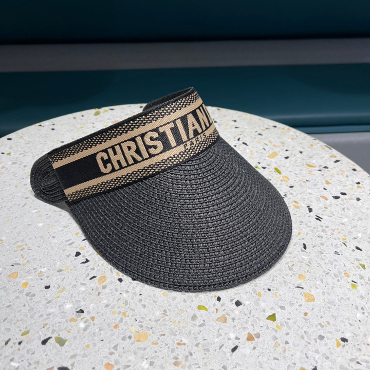 Christian Dior Straw Visor Hat In Black